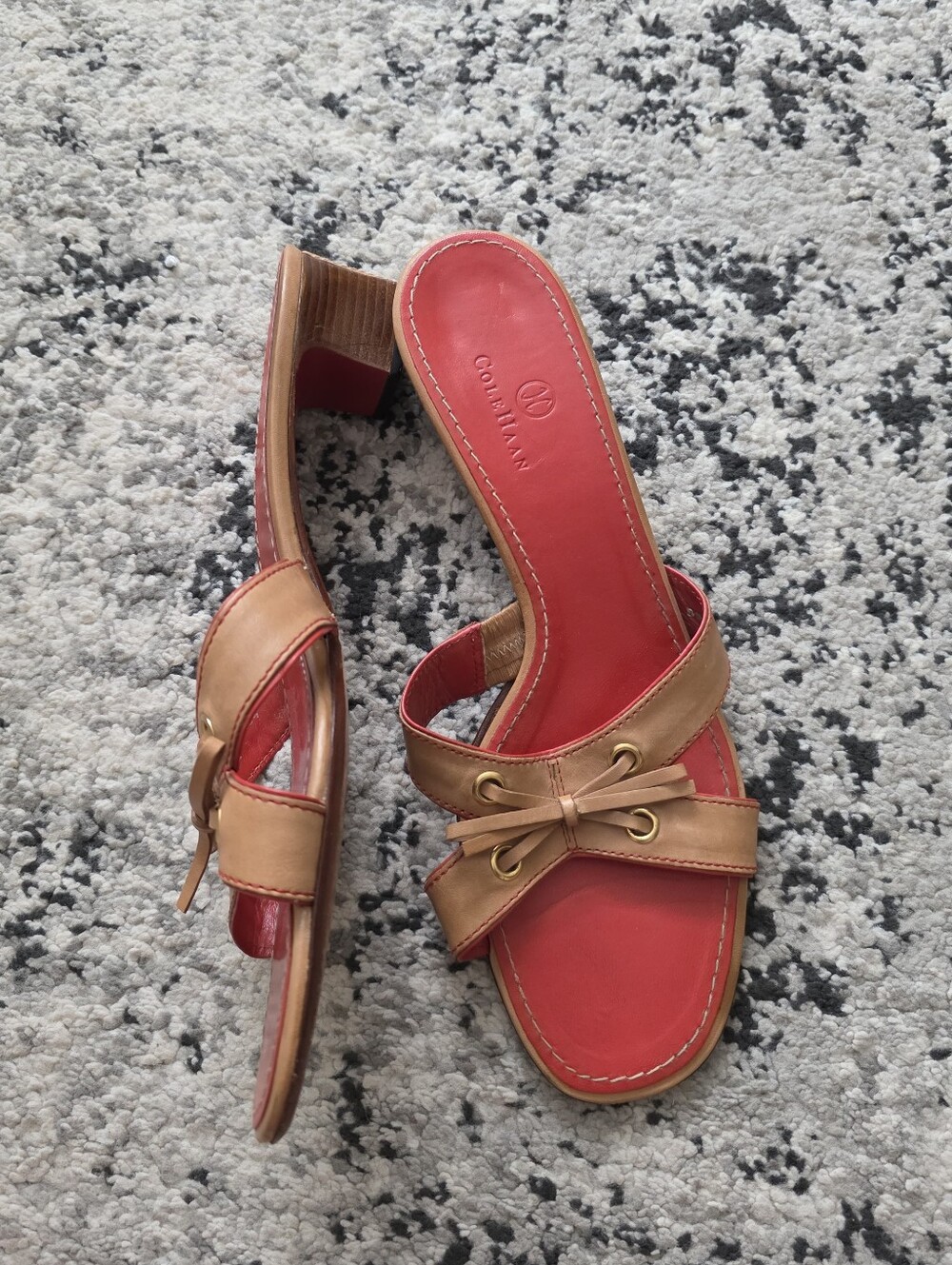 Vintage Cole Haan Leather Kitten Heels Sandals Block Heels Y2k Preppy Womens 10